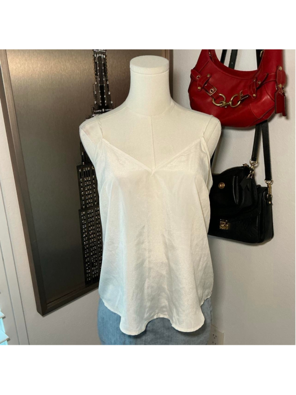 LOFT Ivory Satin Cami Tank Top Size Small Y2K Minimalist
